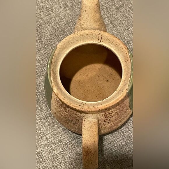 Vintage Handcrafted Pottery Stoneware Speckle Textured Green Glaze Teapot - Picture 6 of 9